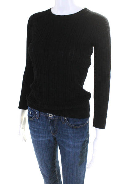 Thakoon Womens Ribbed Crew Neck Long Sleeves Pullover Sweater Black Size Small