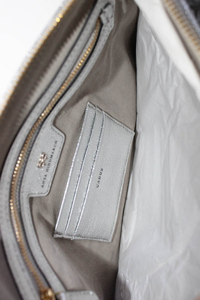 Anya Hindmarch Womens Leather Tassel Large Clutch Handbag Silver Metallic