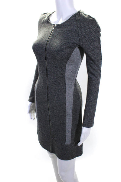 Theory Womens Front Zip Long Sleeve Crew Neck Sheath Dress Gray Wool Size Small