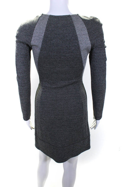 Theory Womens Front Zip Long Sleeve Crew Neck Sheath Dress Gray Wool Size Small