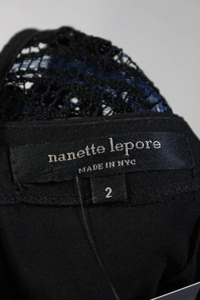 Nanette Lepore Womens Sleeveless Caged Crew Neck Lace Overlay Top Black Size 2