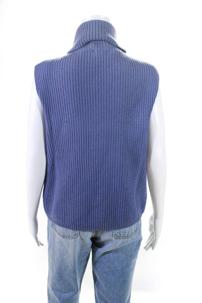 BASLER Womens 100% Wool Sleeveless Knit Turtleneck Sweater Vest Blue Size 36