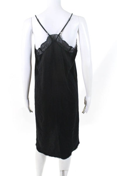 Lovestitch Womens Spaghetti Strap Lace Trim Slip Dress Black Size Small