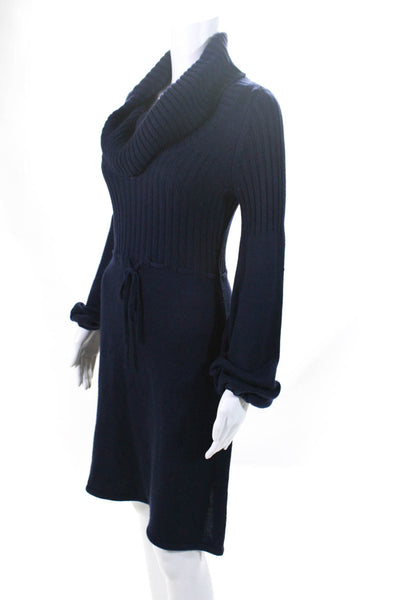 Calvin Klein Women's Tie Front Long Sleeve Cowl Neck Sweater Dress Navy Size S