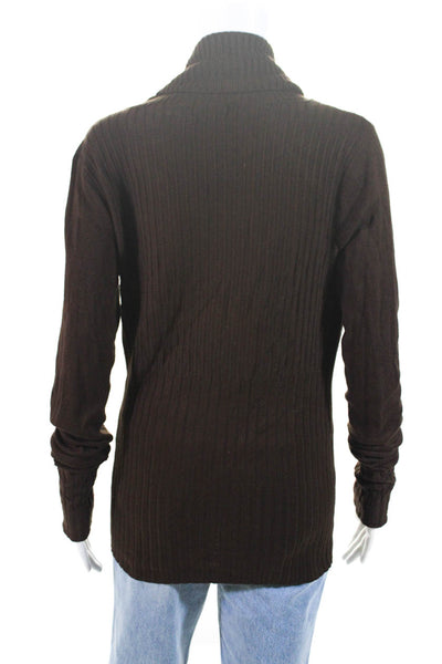 Cache Women's Ribbed Long Sleeve V Neck Pullover Sweater Brown Size S