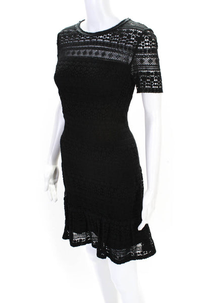 Elie Tahari Womens Back Zip Short Sleeve Knit Overlay Dress Black Cotton Size 6