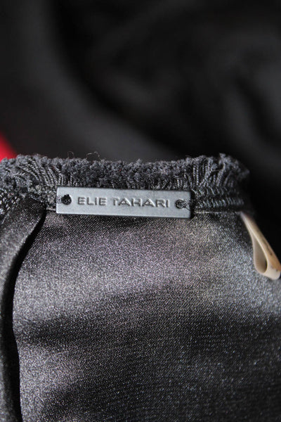 Elie Tahari Womens Back Zip Short Sleeve Knit Overlay Dress Black Cotton Size 6