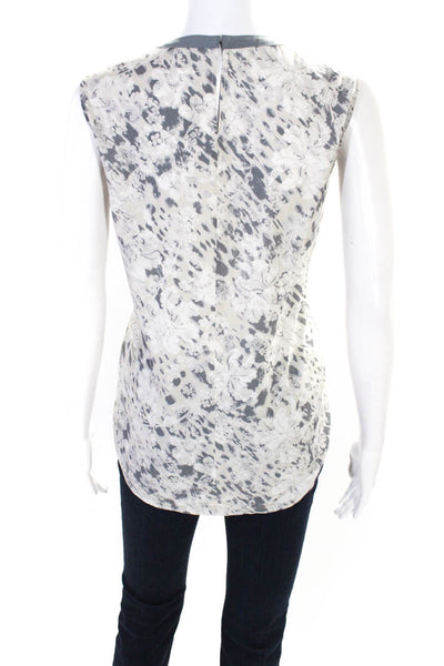 Tahari Womens Sleeveless Keyhole Floral Boxy Top White Gray Size Small