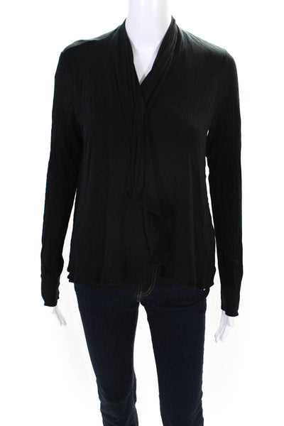 T Tahari Womens Long Sleeve Sheer Draped Cardigan Sweater Black Size Small