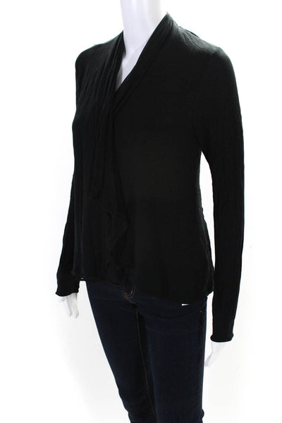 T Tahari Womens Long Sleeve Sheer Draped Cardigan Sweater Black Size Small