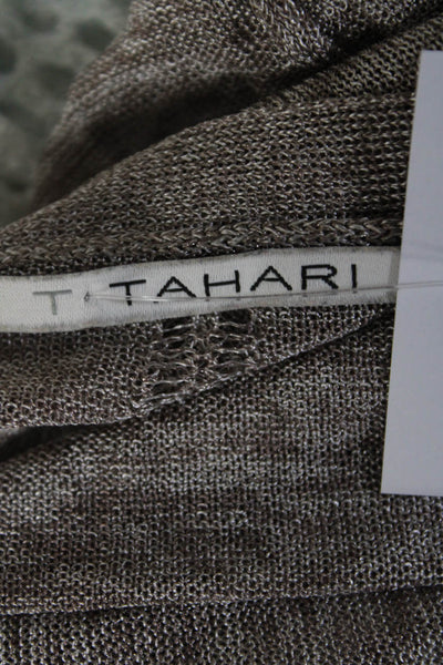 T Tahari Womens Long Sleeve Open Front Knit Cardigan Sweater Brown Size Small