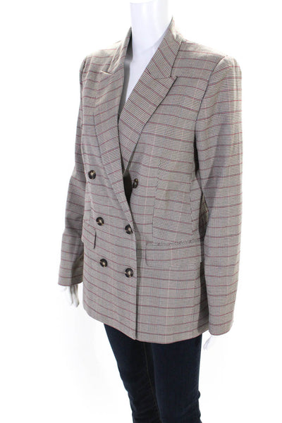 Wayf Womens Double Breasted Pointed Lapel Plaid Blazer Jacket Brown Red Small