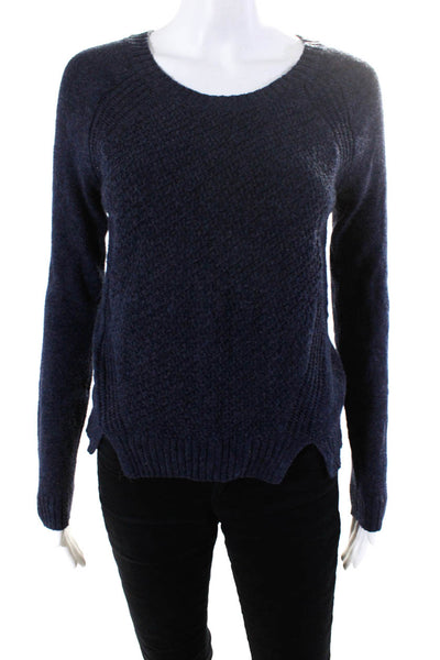 T Tahari Womens Wool Cable-Knit Long Sleeve Crewneck Sweater Navy Blue Size S