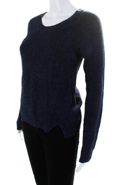 T Tahari Womens Wool Cable-Knit Long Sleeve Crewneck Sweater Navy Blue Size S