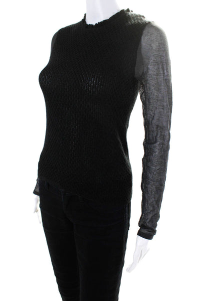 Elie Tahari Womens Cable-Knit Mesh Long Sleeve Crewneck Top Black Gray Size S