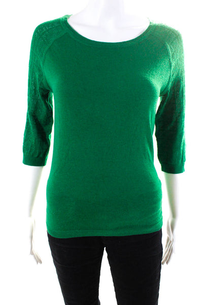 T Tahari Womens Thin-Knit Round Neck 3/4 Sleeve Shirt Top Grass Green Size S