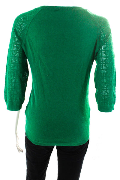 T Tahari Womens Thin-Knit Round Neck 3/4 Sleeve Shirt Top Grass Green Size S