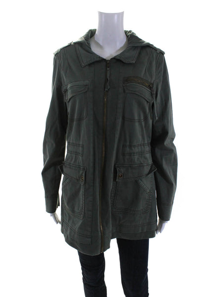 Marrakech Womens Zip Up Pocket Front Collared Hooded Jacket Green Size Small