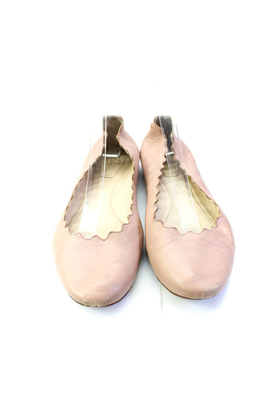 Chloe Womens Leather Round Toe Scalloped Edge Ballet Flats Pink Nude Size 8.5
