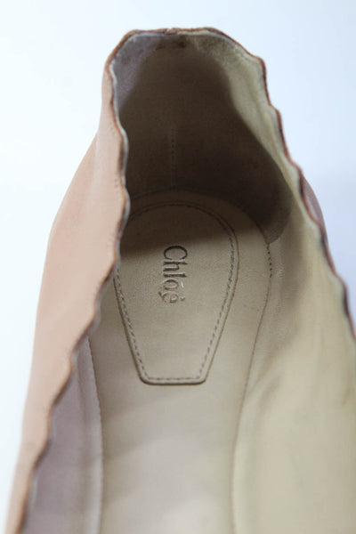 Chloe Womens Leather Round Toe Scalloped Edge Ballet Flats Pink Nude Size 8.5
