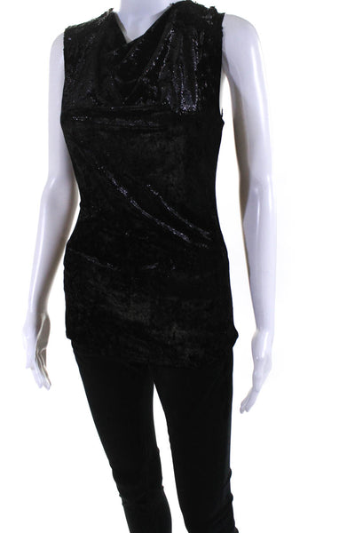 Designer Womens Metallic Velvet Lace Sleeveless Cowl Neck Top Blouse Black Small