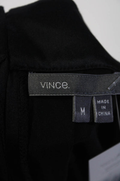 Vince Womens Black Satin Silk V-Neck Ruffle Sleeveless A-Line Dress Size M