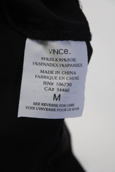 Vince Womens Black Satin Silk V-Neck Ruffle Sleeveless A-Line Dress Size M