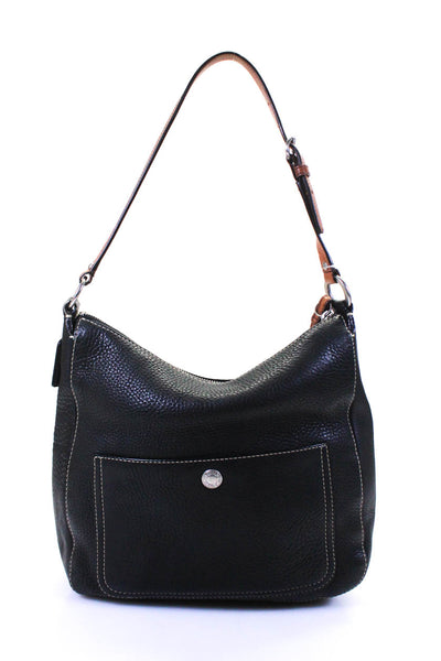 Coach Womens Single Strap Pocket Front Grain Leather Shoulder Handbag Black