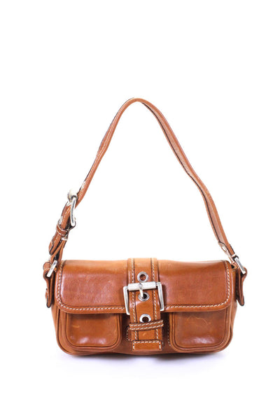 Michael Michael Kors Womens Single Strap Pocket Front Mini Handbag Brown Leather