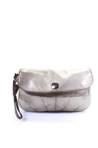 Coach Womens Single Strap Button Flap Metallic Wristlet Handbag Brown Leather