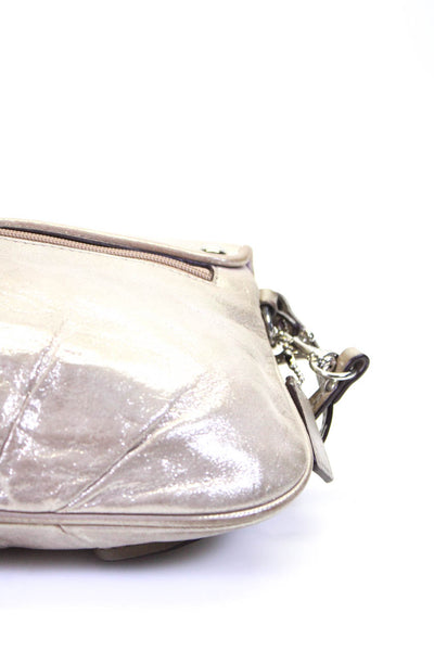 Coach Womens Single Strap Button Flap Metallic Wristlet Handbag Brown Leather
