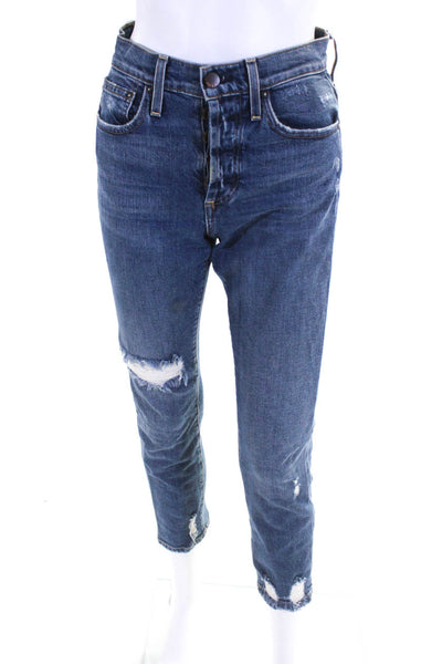 AO.LA Womens Distressed Amazing High Rise Slim Girlfriend Jeans Blue Size 24