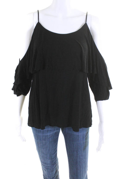 Bailey 44 Womens Half Sleeved Ruffled Cold Shoulder Tank Blouse Black Size S