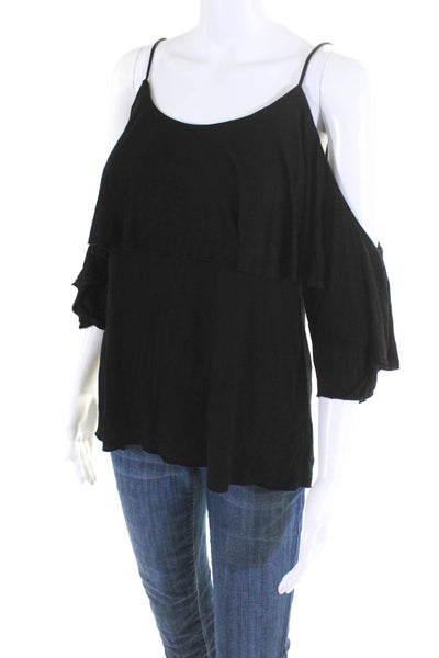 Bailey 44 Womens Half Sleeved Ruffled Cold Shoulder Tank Blouse Black Size S