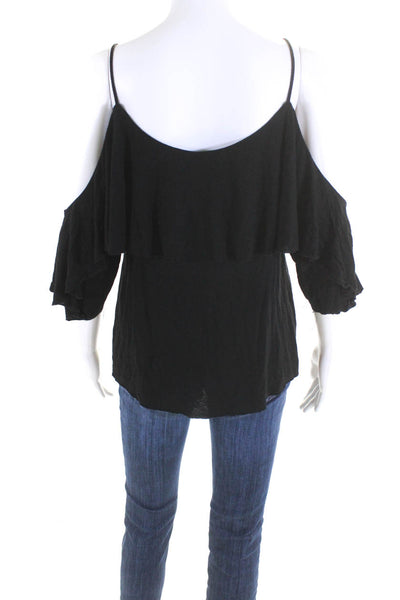 Bailey 44 Womens Half Sleeved Ruffled Cold Shoulder Tank Blouse Black Size S