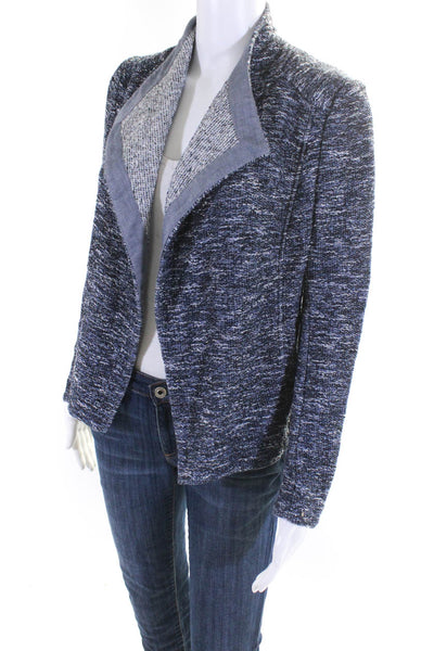 Vince Womens Woven Round Neck Open Front Long Sleeved Jacket Blue White Size XS