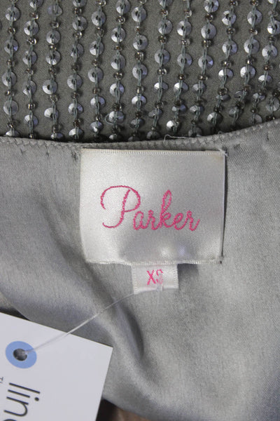 Parker Womens 3/4 Sleeve Open Front Beaded Sequin Silk Jacket Gray Size XS