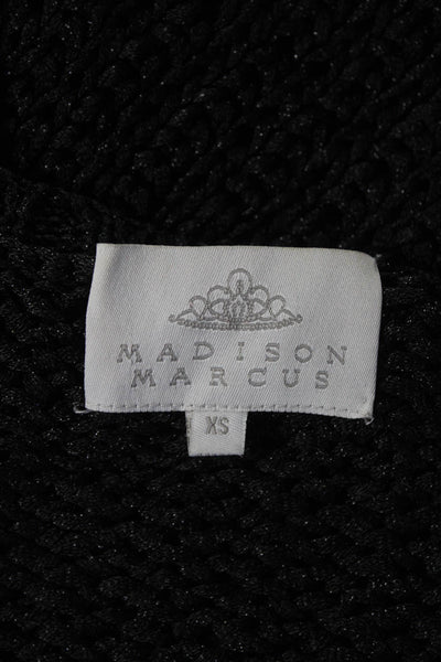Madison Marcus Womens Double Zip Open Knit Crew Neck Sweater Black Size XS