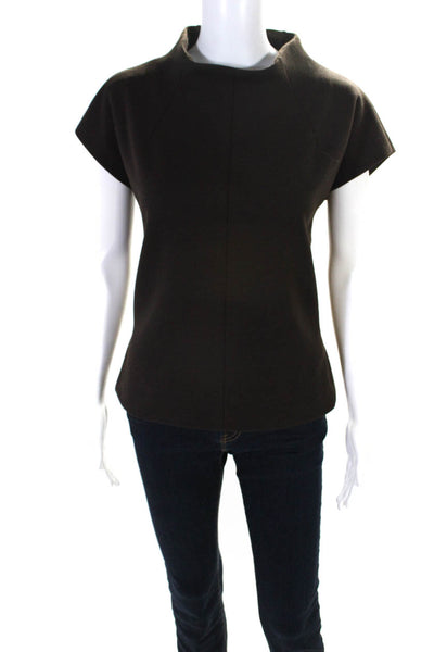 Shannon Mclean Women's Cap Sleeve Mock Neck Boxy Top Brown Size M