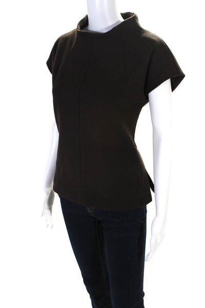 Shannon Mclean Women's Cap Sleeve Mock Neck Boxy Top Brown Size M