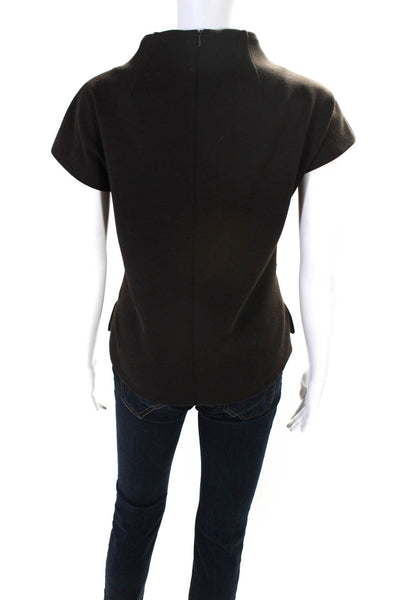 Shannon Mclean Women's Cap Sleeve Mock Neck Boxy Top Brown Size M