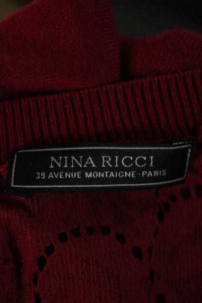 Nina Ricci Women's Cotton Button Front Lace Cardigan Red Size M