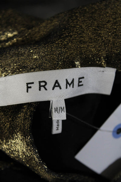 Frame Women's Long Sleeve Mock Neck Velvet Blouse Gold Size M