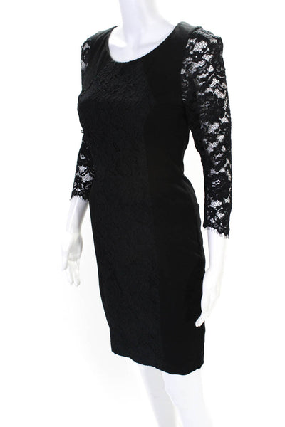 Tibi Women's Long Sleeve Lace Knee Length Sheath Dress Black Size S