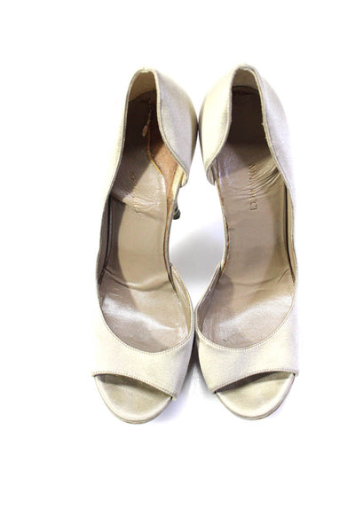 Nina Ricci Women's Satin Peep Toe D'orsay Spiral Stiletto Heels Gray Size 7.5