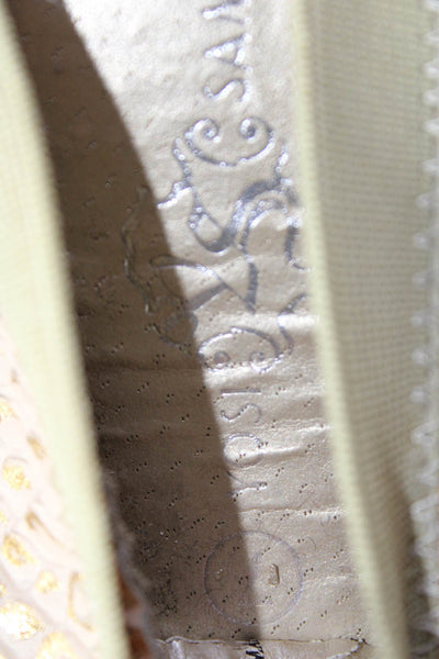 Yosi Samra Women's Leather Snakeskin Print Scrunch Flats Gold Size 7