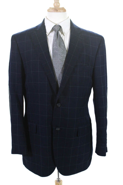 Alan Flusser Mens Blue Windowpane Two Button Long Sleeve Blazer Jacket Size 42R