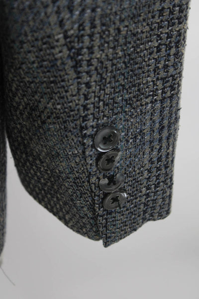 Lanvin Mens Gray Blue Plaid Two Button Long Sleeve Blazer Jacket Size 42