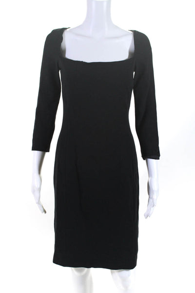 Ralph Lauren Black Label Womens 3/4 Sleeve Square Neck Sheath Dress Black Size 4