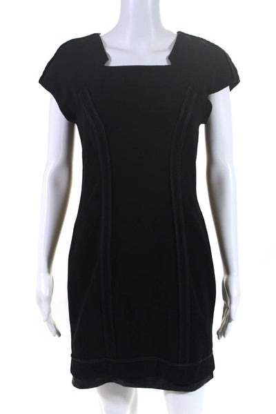 Rag & Bone Womens Back Zip Short Sleeve Square Neck Sheath Dress Black Size 2